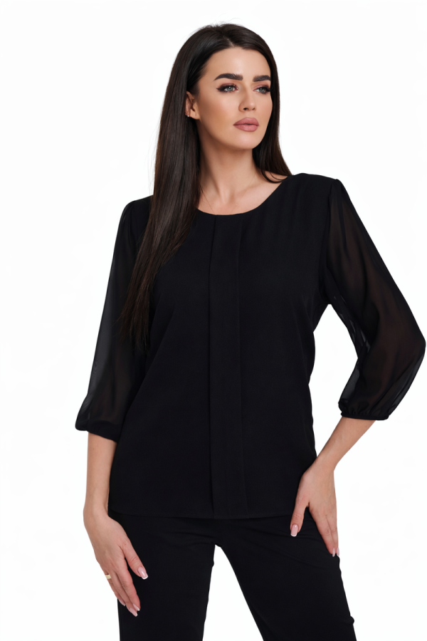 Bluzka damska z plisą wizytowa POLSKI PRODUCENT duże rozmiary - czarna